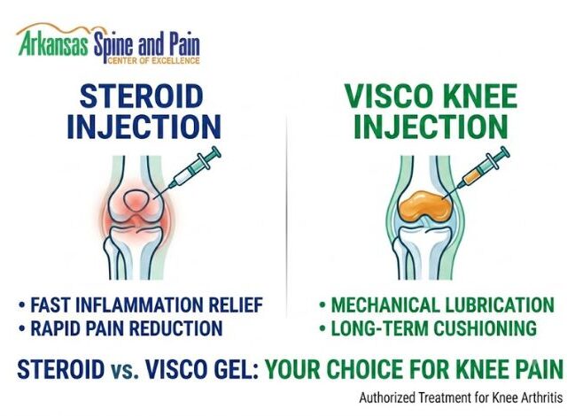 Discover the differences between steroid and visco knee injections. Learn how cortisone calms inflammation quickly while visco gel provides long-term joint lubrication.