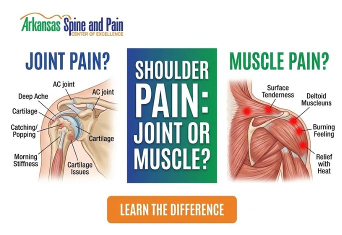 Learn how to tell if your shoulder pain is coming from the joint socket or muscle tissue. Discover key symptoms, causes, and expert non-surgical treatments.