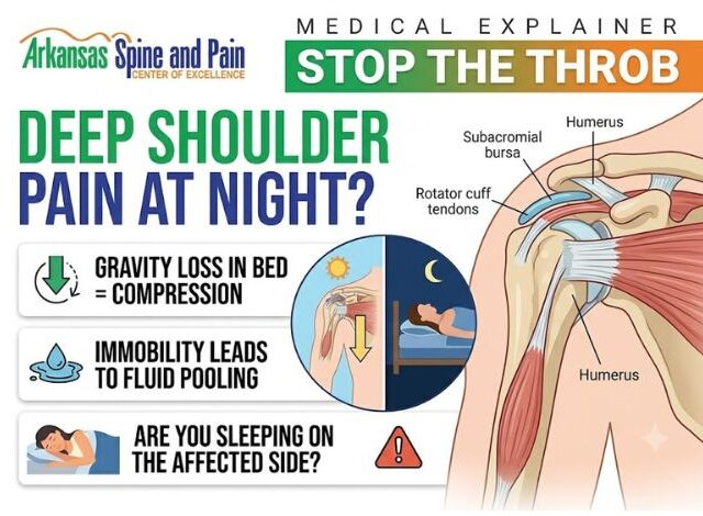 Discover why shoulder pain worsens when lying down. Learn about bursitis, rotator cuff tears, fluid pooling, and non-surgical relief options.
